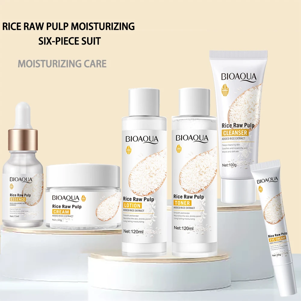 

Skin Care Set Rice Puree Essence Face Cleaner Moisturize Firm Whitening Cream Anti Eye Bags Puffy Eye Cream Facial Products Kit