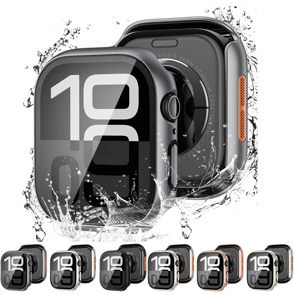 Фото Стекло + чехол для Apple Watch, 46 мм, 42 мм, 45 мм, 44 мм, 41 мм, 40 мм, водонепроницаемая жесткая защитная пленка для экрана ПК для iWatch 10 9 8 7 6 5 4 SE №1
