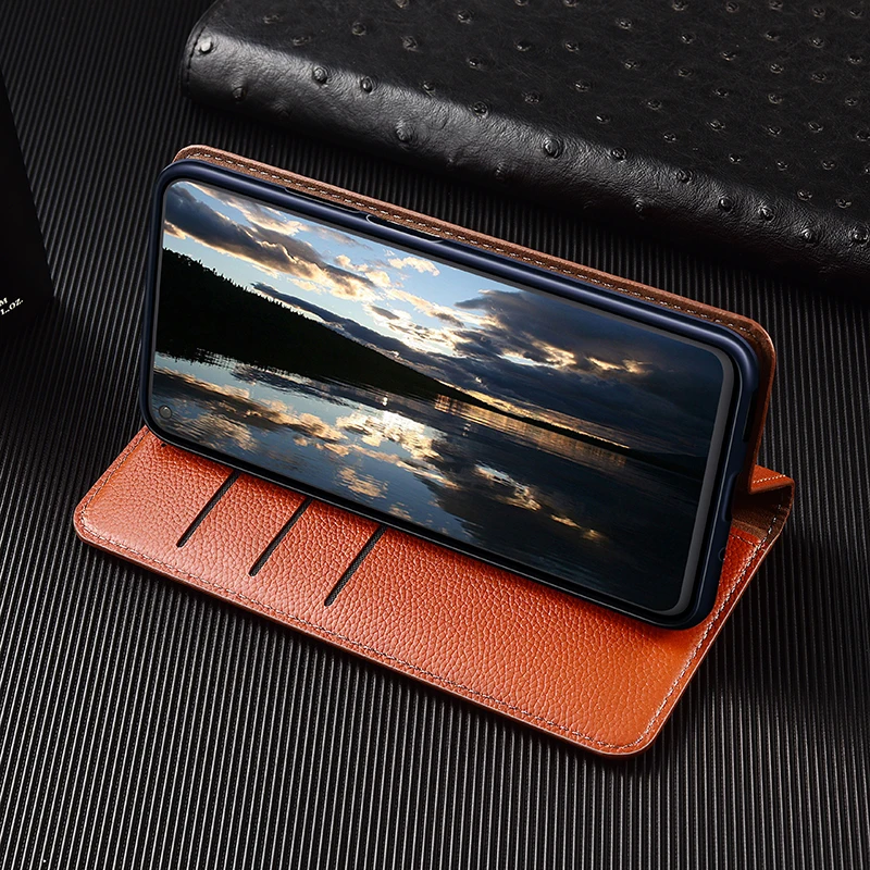 Чехол-книжка из натуральной кожи с текстурой личи и магнитной застежкой для OPPO Find