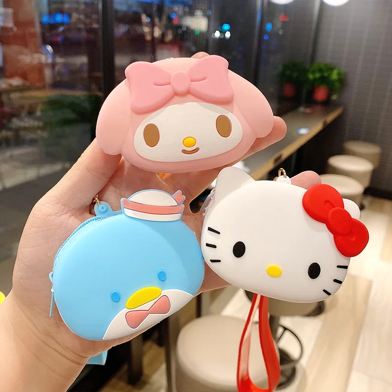 

Sanrio Kawaii Hello Kitty Tuxedosam Pochacco Hangyodon Cartoon Silicone Mini Wallet Keychain Cute Anime Y2K Girls Bag Pendant
