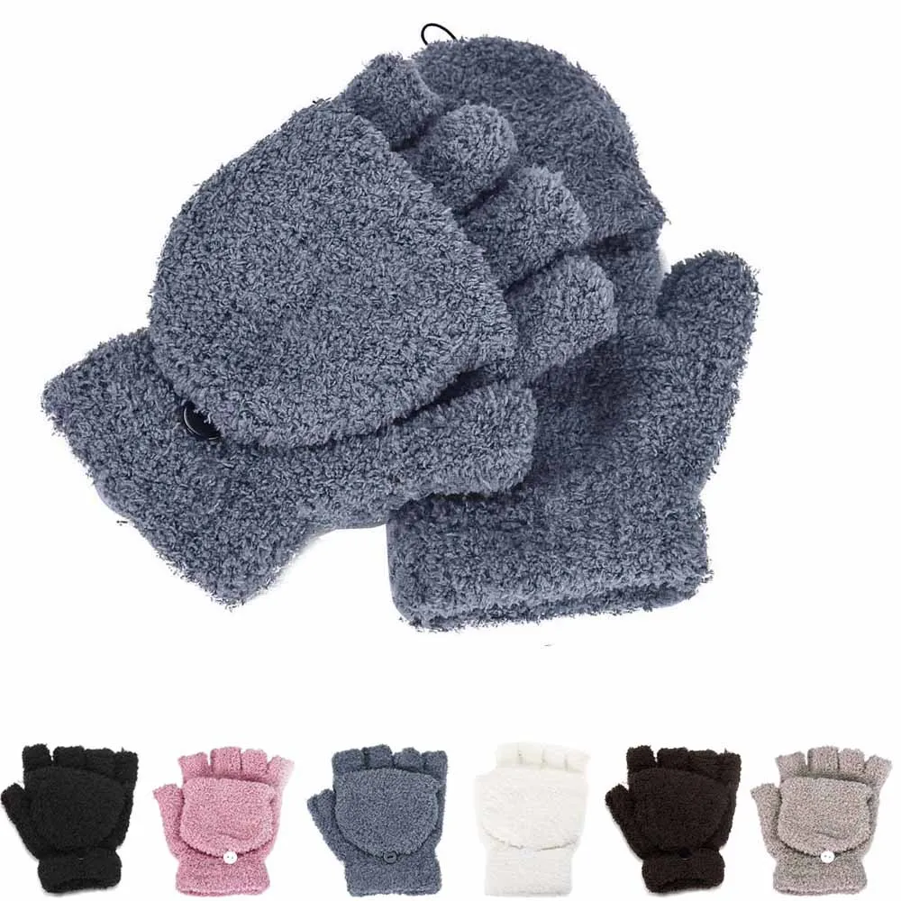 

2022 Winter Warm Thickening Wool Gloves Knitted Flip Fingerless Flexible Exposed Finger Thick Gloves Mittens Men Women Glove