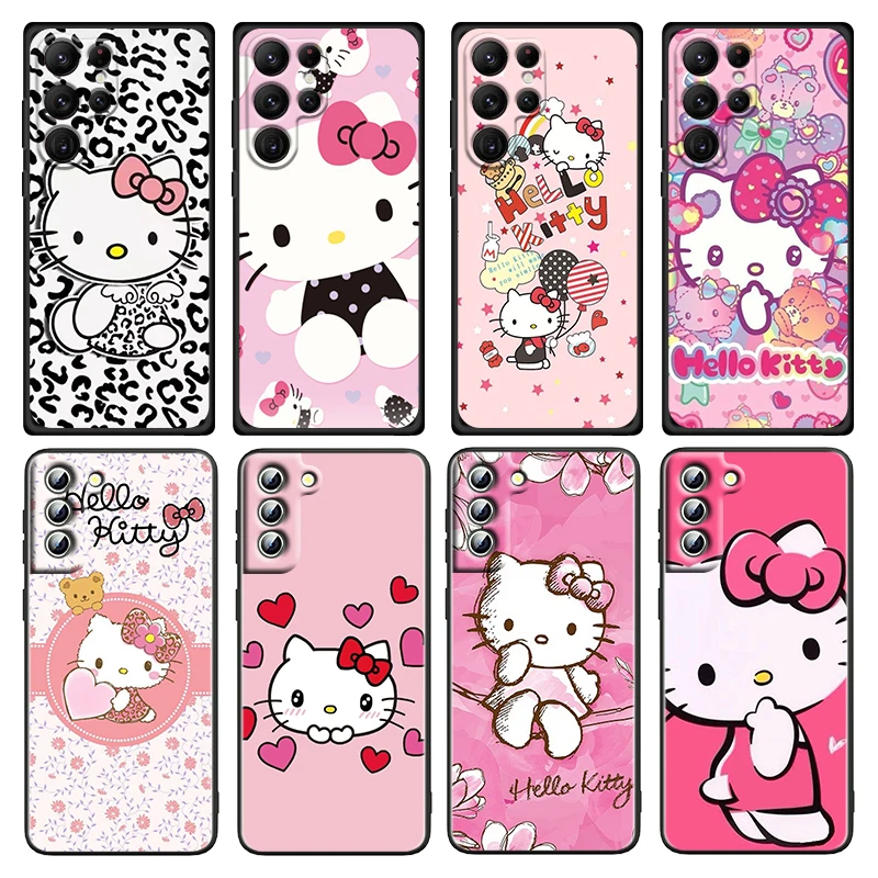 

HelloKitty Cute For Samsung Galaxy S23 S22 S21 S20 Ultra Plus Pro S10 S9 S8 S7 S6 4G 5G Silicone Black Phone Case Coque Capa
