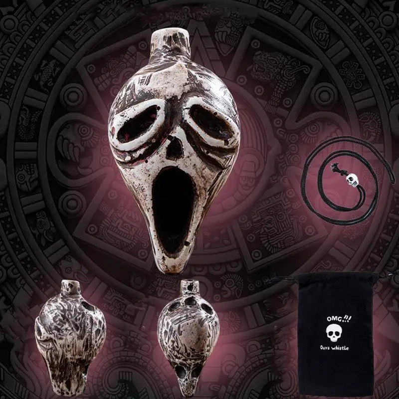 Aztec Death Whistle Halloween Screaming Instrument Skull Retro Loudest with Human Sounding Screams