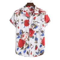 mens cotton linen summer short sleeve shirt tropical floral breathable hawaiian beach male shirts casual blouse for men