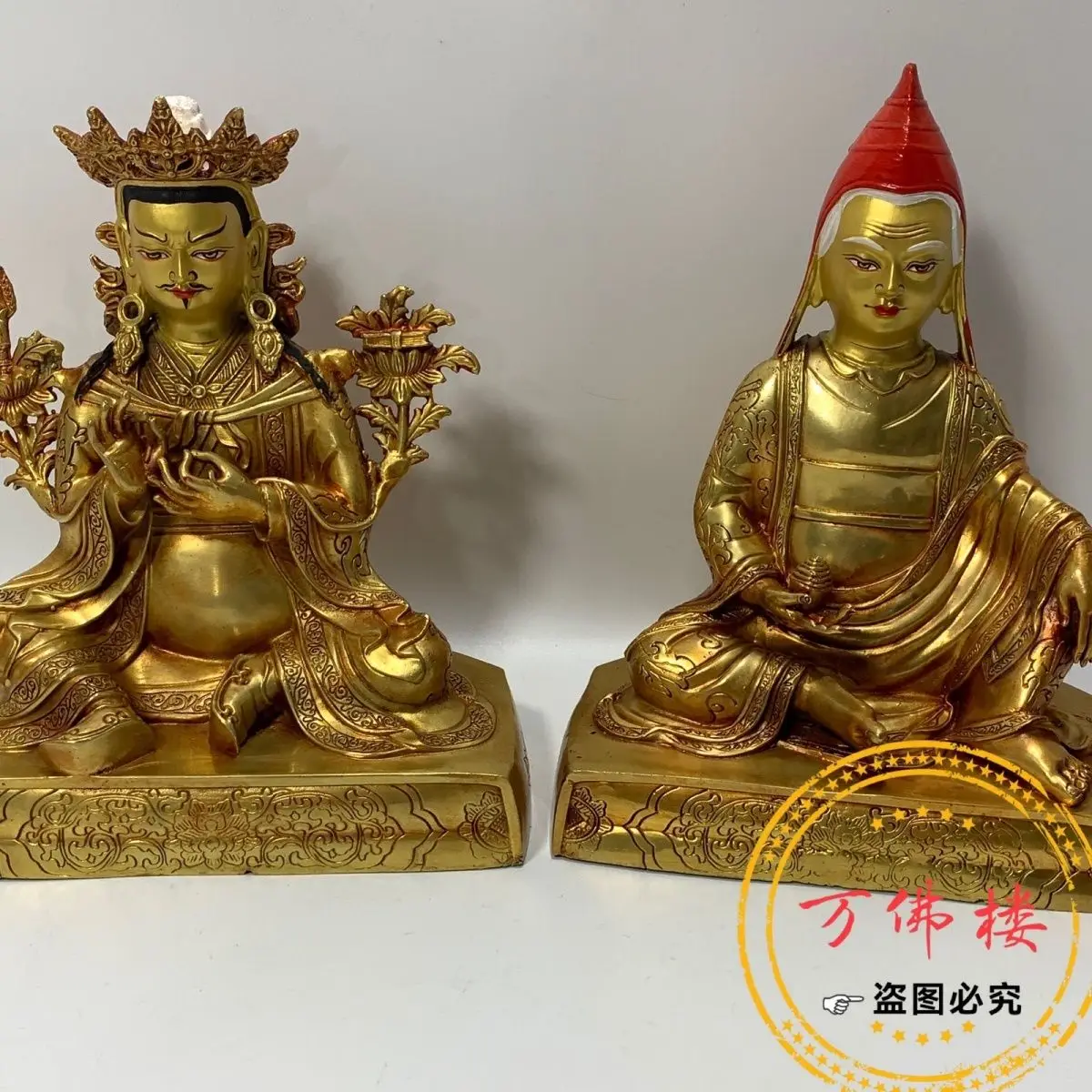 21 см Lotus Master Disciple бутик красно-золото чистая медь позолоченная статуя Будды тибетское домашнее благословение украшение интерьера 7 дюймов