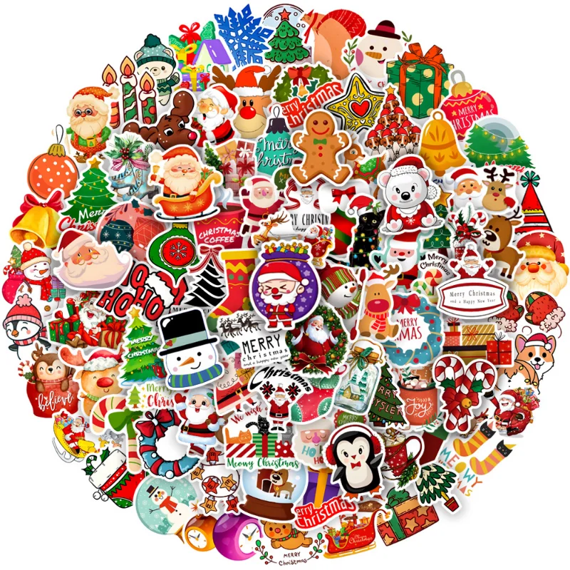 

10/50/100pcs New Year Merry Christmas Stickers Deer Santa Claus Snowman Children Gift Decal DIY for Skateboard Luggage Suitcase