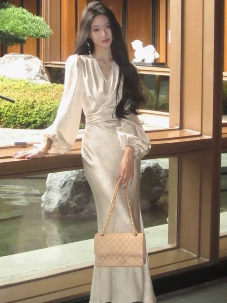 Женское элегантное Пятнистое платье миди с принтом Осеннее приталенное вечернее