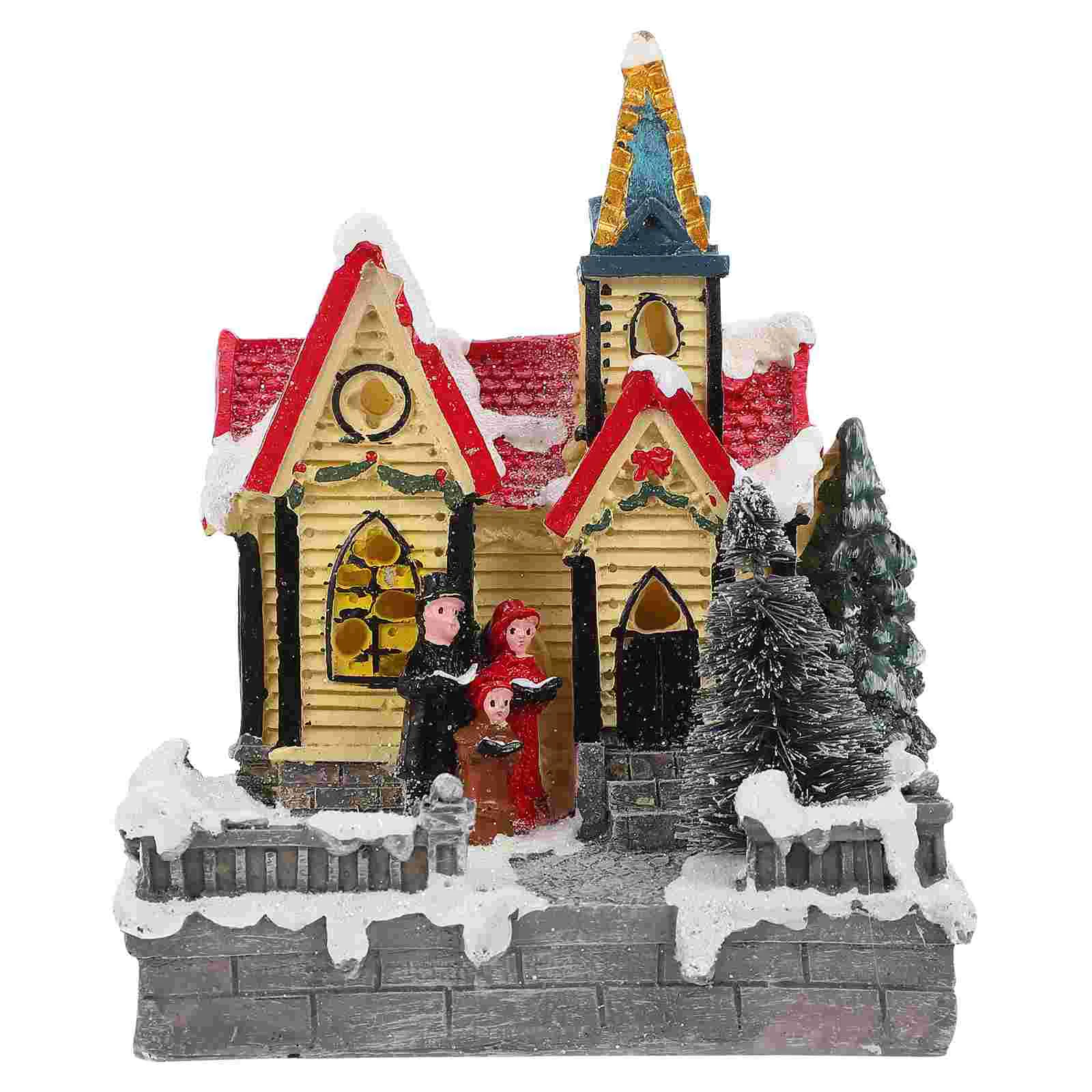 

Christmas House Villageup Light Ornament Glowing Scene Resin Winter Figurines Mini Miniature Snow Holiday Toppers Cake Ornaments