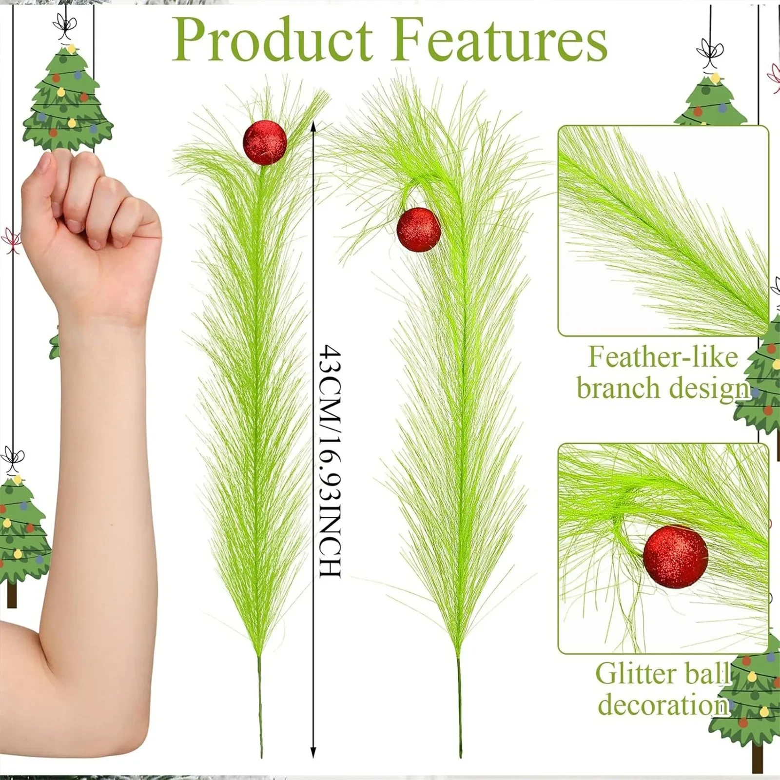 Рождественский эльф выбирает зеленый вьющийся стебель пушистая ветка дерева