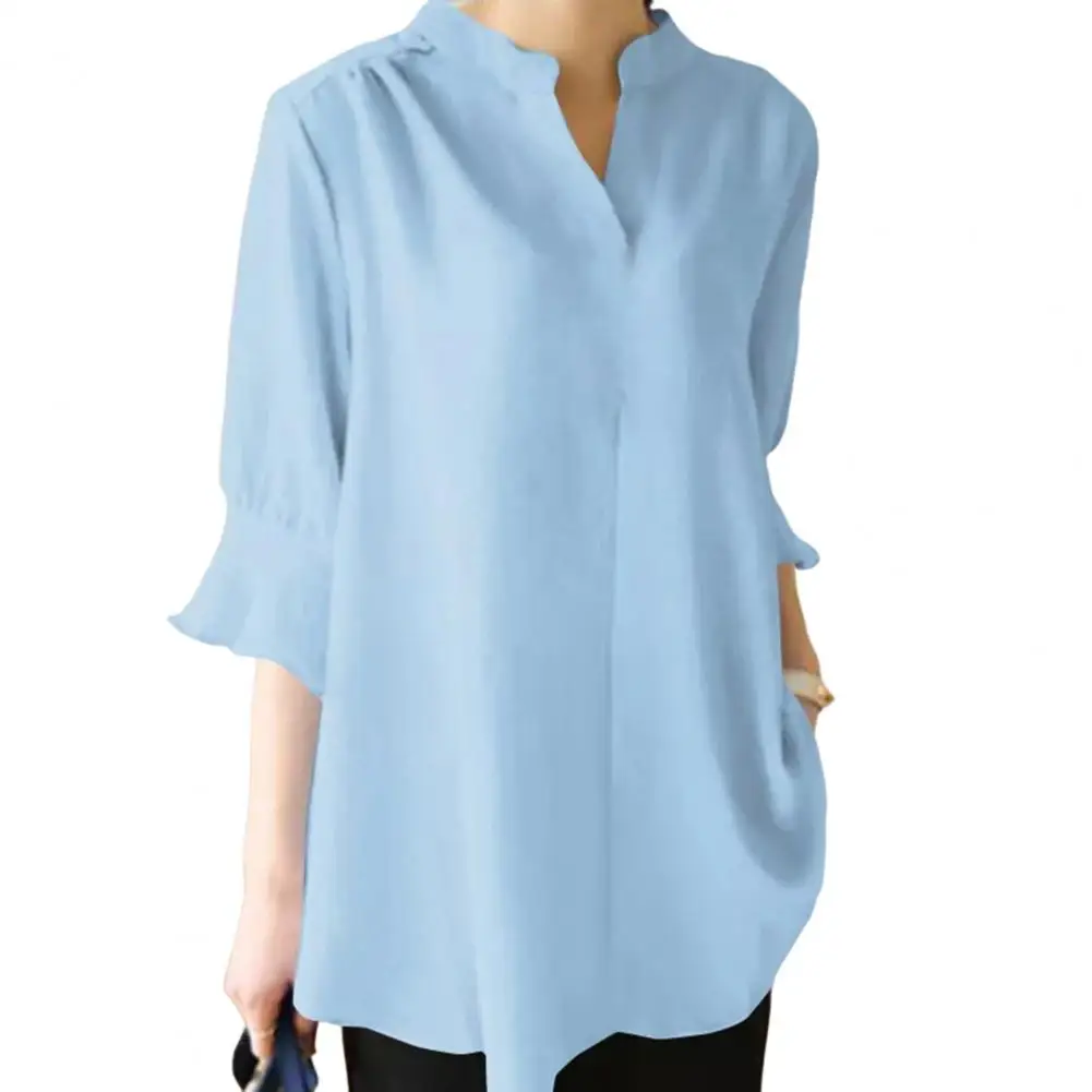 

Comfortable Chic Vintage Solid Color Lady Shirt Loose Fit Simple Shirt Fine Sewing Crafts Female Clothing