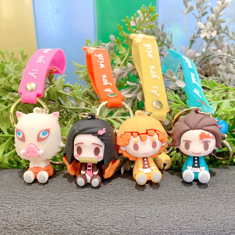 

Брелок для ключей аниме «рассекающий демонов», брелок для ключей от Nezuko, Agatsuma, Zenitsu, мультяшная кукла, брелок для ключей от машины, украшение ...