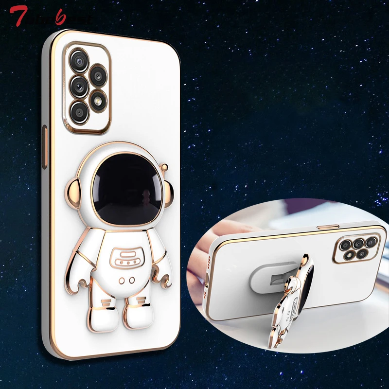 

Astronaut Bracket Plating Phone Holder Case for Samsung Galaxy A12 A22 A32 A42 A52 A72 A52S A13 A33 A53 A73 4G 5G Silicone Cover