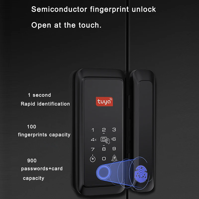 

Tuya Double Hook Glass Door Fingerprint Lock Bluetooth Smart Password Electronic Lock Sliding Door Sliding Door Electronic Acces