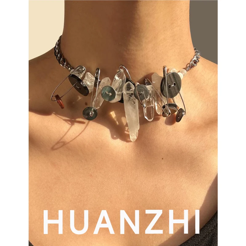 HUANZHI белый натуральный камень красочные пуговицы ожерелье модные украшения в