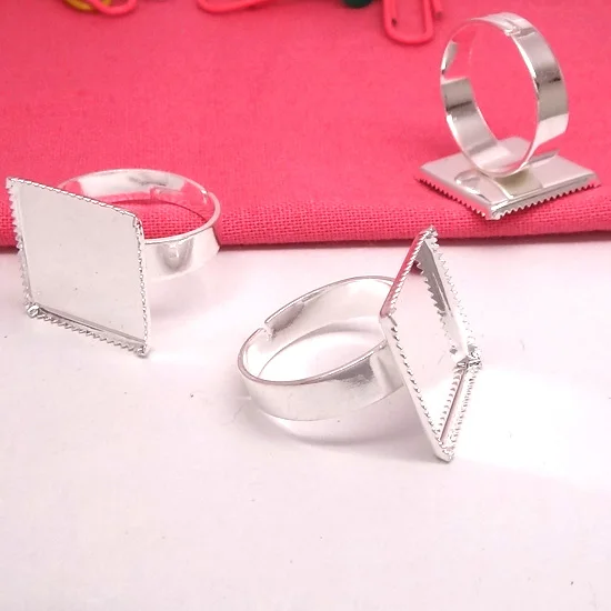 

20pcs Wholesale lot Silver Plated Ring Blank Jewelry with Teeth edge Bezel Setting Tray for 15mm Cabochons