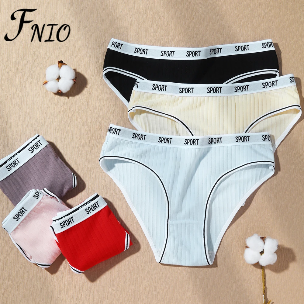 FNIO 3PCS Cotton Women's Underwear Sexy Panties Female Underpants Solid Color Sport Panty Intimates Women Lingerie