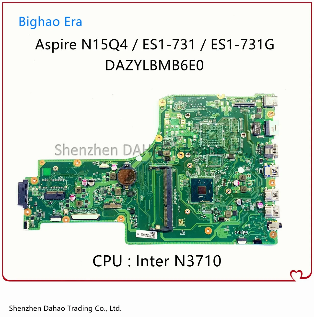 

For Acer Aspire ES1-731 ES1-731G N15Q4 N3710 CPU Laptop Motherboard DAZYLBMB6E0 NBMZS11006 NB.MZS11.006 Mainboard 100% Test