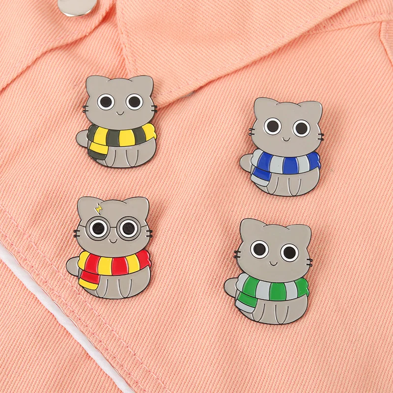 

Four color scarf kitten Brooch cute animal brooch jewelry pet lover BROOCH BADGE cat Enamel Brooch gift for friend