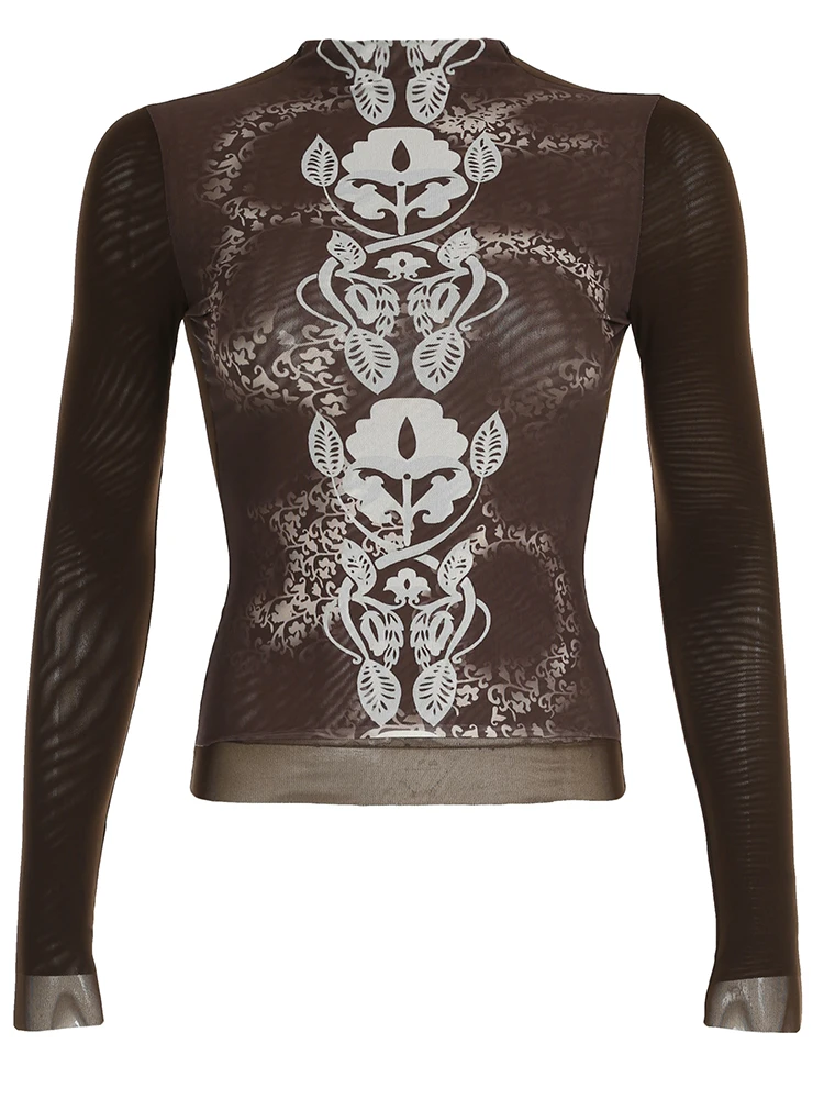 Rockmore винтажные сетчатые топы с принтом для женщин сексуальная прозрачная