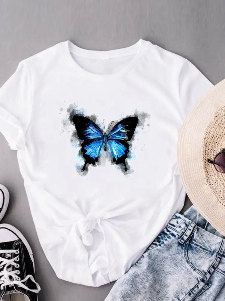 

Short Sleeve Clothes Women Clothing Female Butterfly Watercolor 90s Trend Print Fashion Summer T Graphic Tee Casual T-shirts