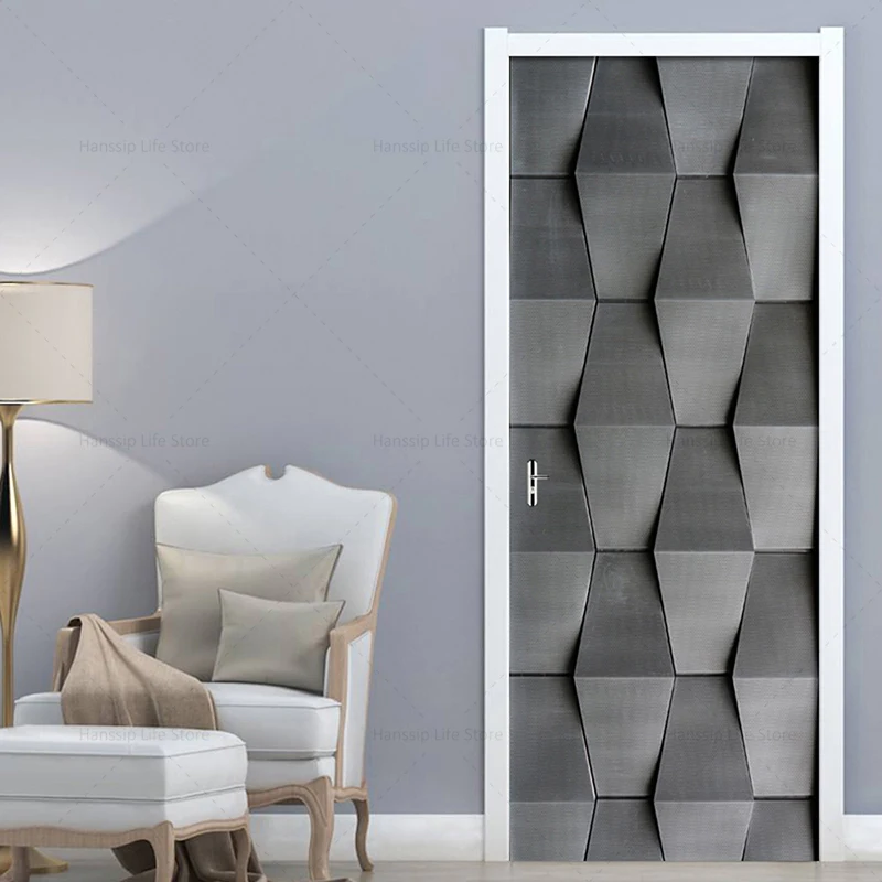 3D Трехмерная Геометрическая дверная наклейка черный и белый стиль подходит для