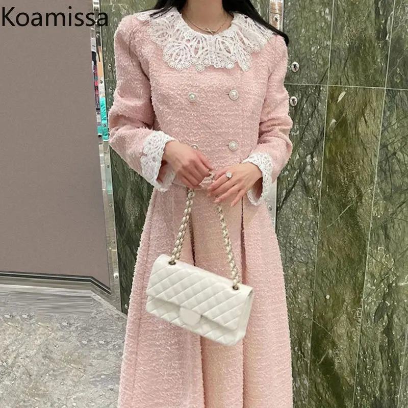 

Koamissa Tweed Outfits for Women Lace Border Double-breasted Cropped Coat + High Wasit A Line Long Skirts Elegant Lady New Suits