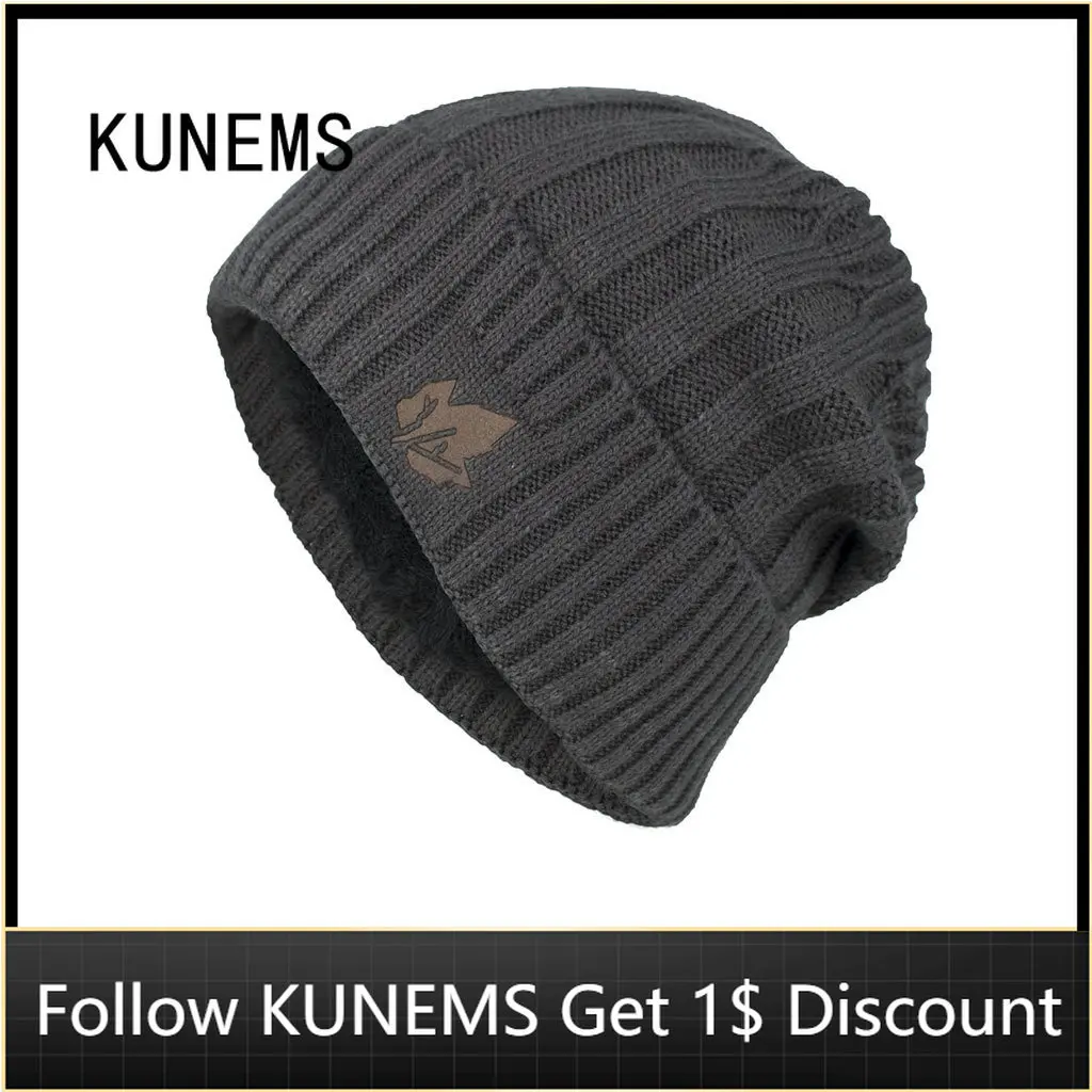 

KUNEMS Winter Plus Velvet Knitted Hats for Men Bonnets Fashion Beanies Casual Warm Pullover Hat Dad Cap Gorras Hombre