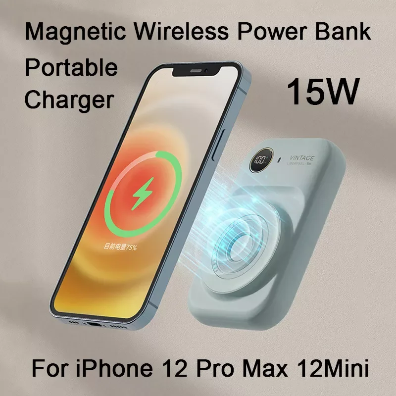 

2023New Magnetic Power Bank Comes With Dual-Line Mini Powerbank External Battery Pack Mobile Phone Portable Charger Auxiliary Ba