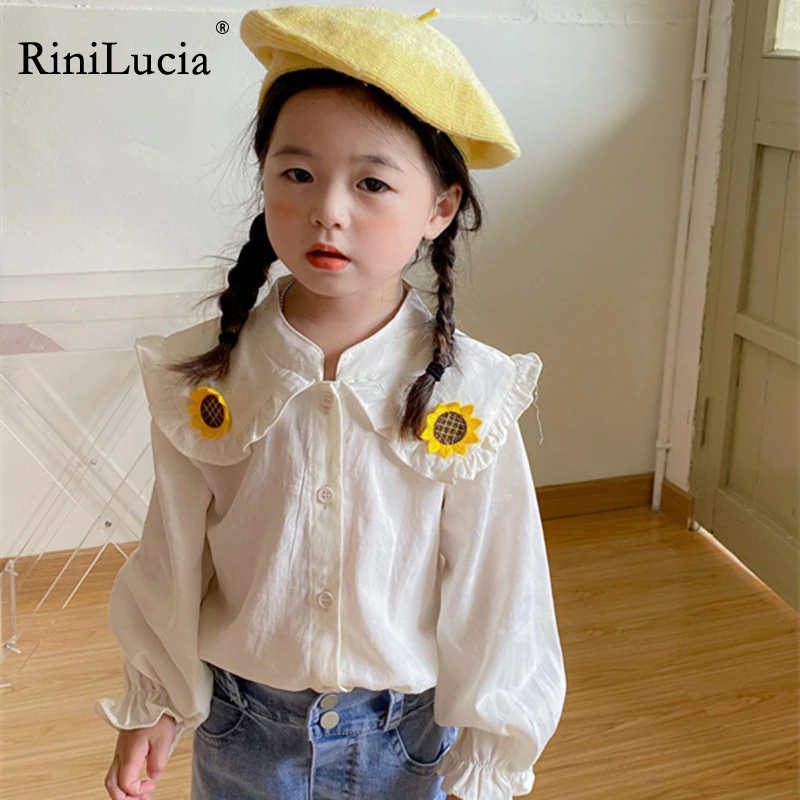 

RiniLucia Girls' Long-sleeved Floral Baby Shirt Toddler Girl Lapel Children Clothes Fall Clothes for Toddler Girls Blouse Gir