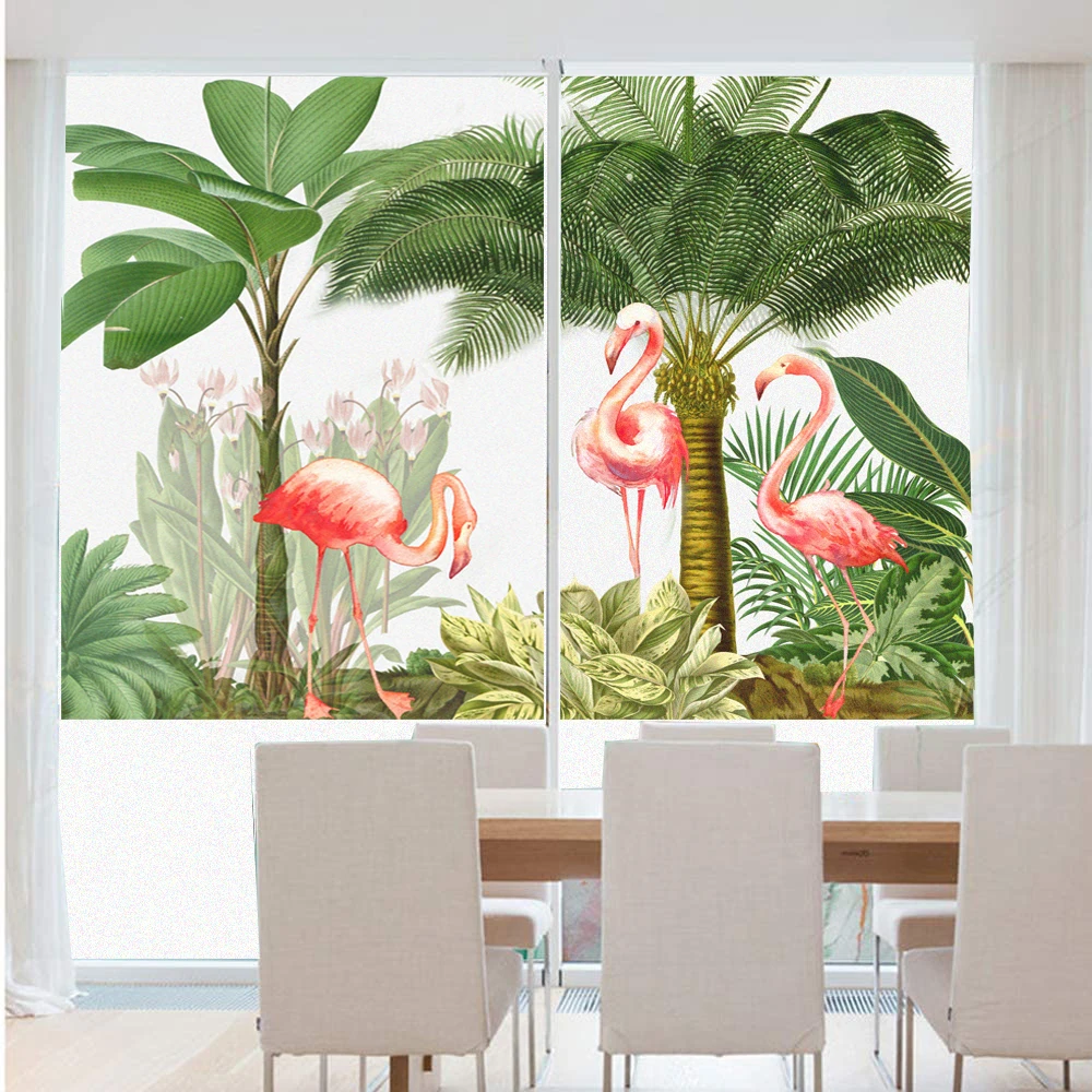 

Flamingo And Plants Window Frosted Film Privacy Sticker UV Blocking Window Coverings Window Tint for Homedecor