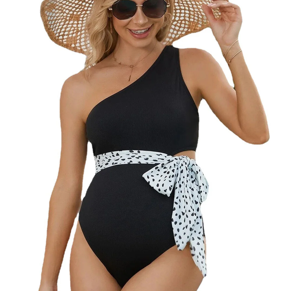 

Pregnancy Swimsuit Fashion Sexy Maternity Swimwear Oblique Shoulder Belt Women's Swimsuit For Pregnant Beach Bathing Tankinis