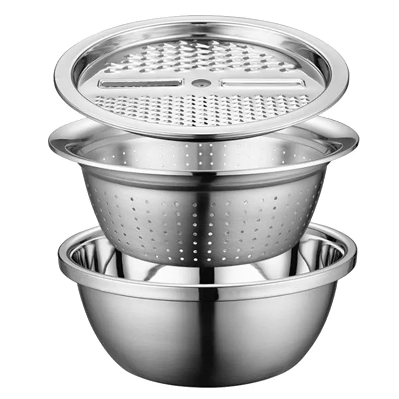 

3 In 1 Vegetable Slicer Cutter Drain Basket Stainless Steel Vegetable Julienne Grater Salad Maker Bowl