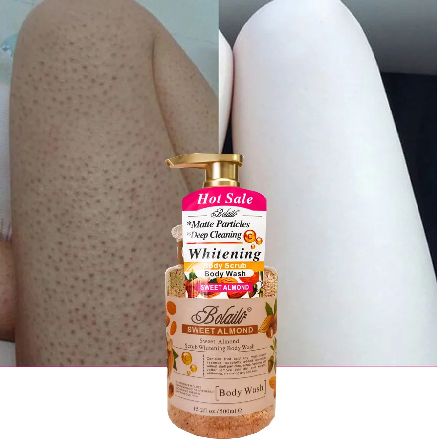 

500ml Sweet Almond Scrub Body Wash Exfoliating Moisturizing Whitening Skin Lightening Bodywash Pores Deep Clean Bath Shower Gel