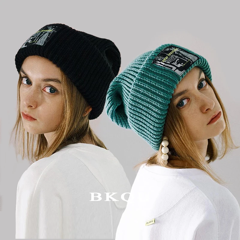 

Oversized Hip Hop Fashion Hats 2022 Unisex Big Head Knitted Women's Beanie Men Personality Sashion Bonnet Cool Label Couple Cap