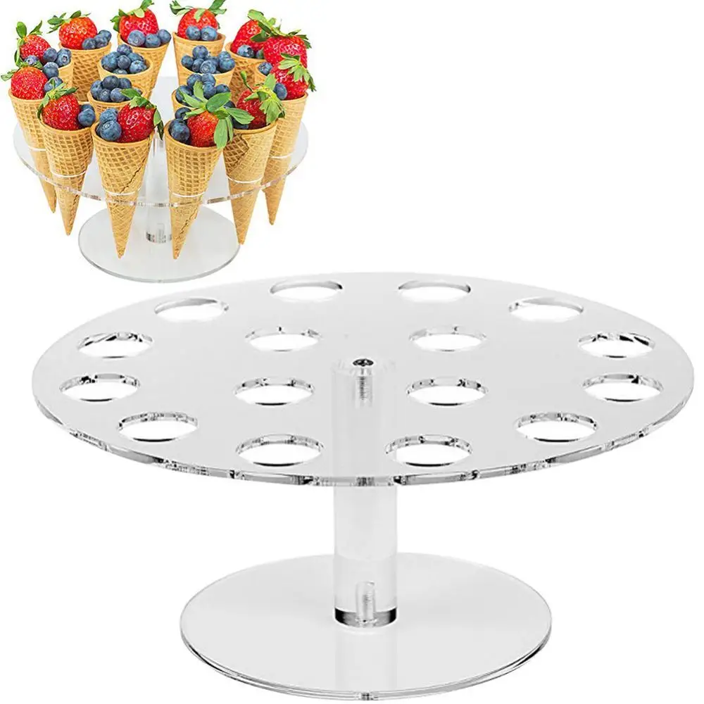 

16-Hole Round Acrylic Transparent Plastic Decoration Display Stand Party Shelf Ice Cream Cone Dessert Holder Wedding Birthday P