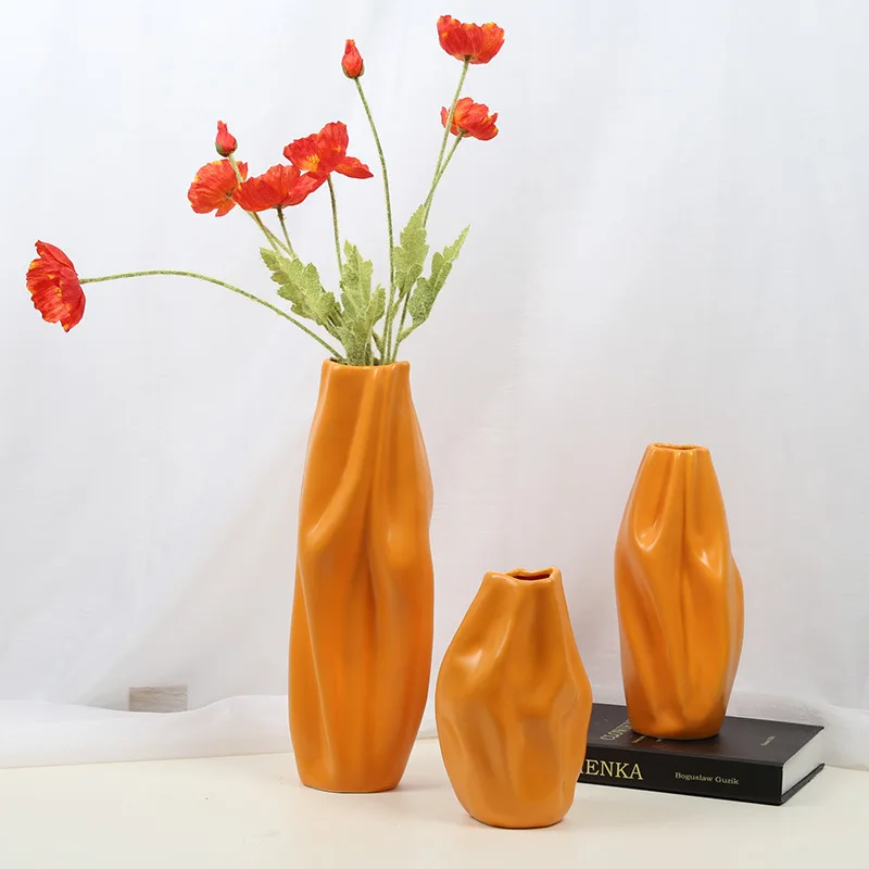 Nordic Ceramic Vase Decorations, Modern Geometric Modeling, Sample Room, Creative Soft Decoration, Orange