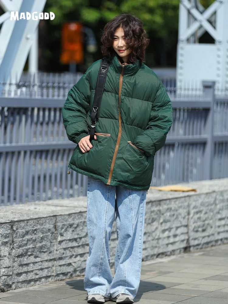 Vintage versatile double-sided down jacket autumn and winter warm loose stand collar jacket enlarge