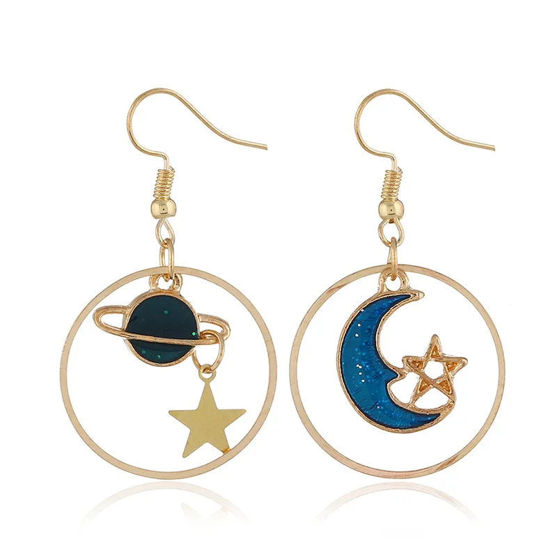 

Blue Moon Star Earrings for Women Symmetrical Fashion Crescent Hoop Earrings for Girls