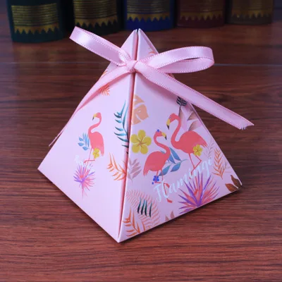 

100pcs/ Flamingo style gift box Triangular Pyramid wedding favor candy boxes for party favors babyshower party supplies