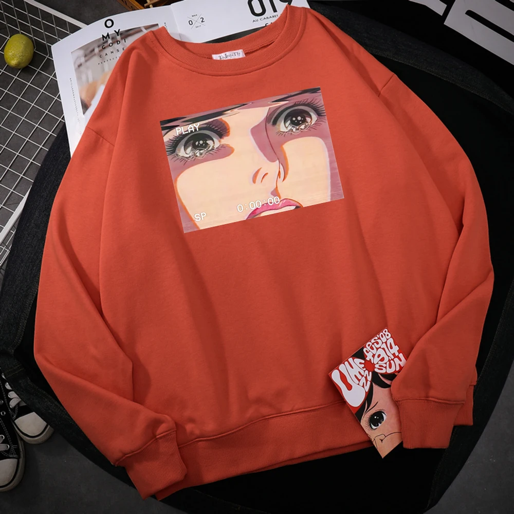 

Sad Retro Anime Crying Eyes Vaporwave Print Men Hoodie Fashion Casual Hoody Loose Fleece Sweatshirt S-XXL Soft Sportswear Women