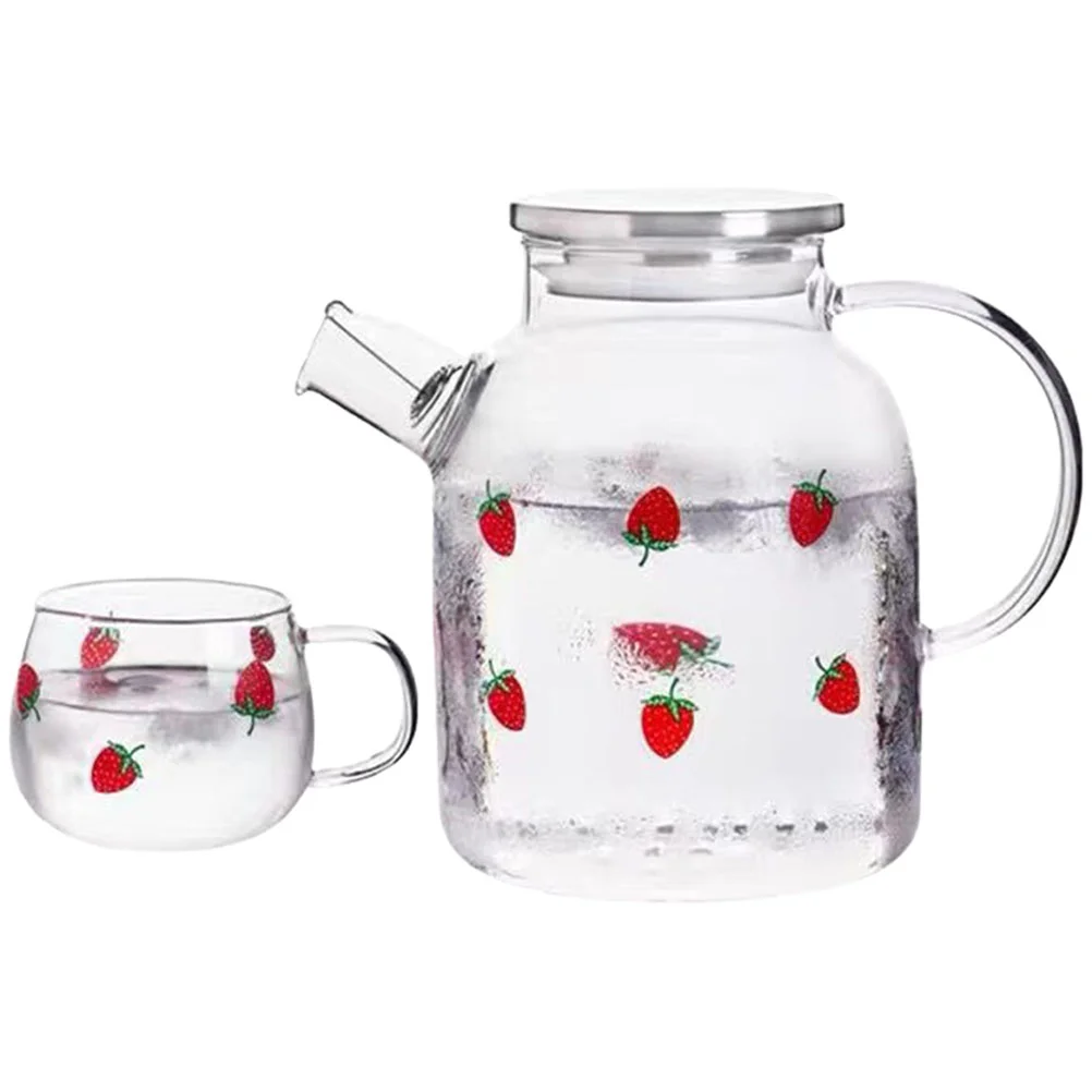 

1 Set of Practical Strawberry Pattern Pitcher Cold Cold Pitcher With Cup