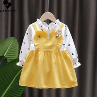 new girls dresses spring autumn 2022 kids baby girls long sleeve a line dress cute fake two pieces patchwork princess dresses