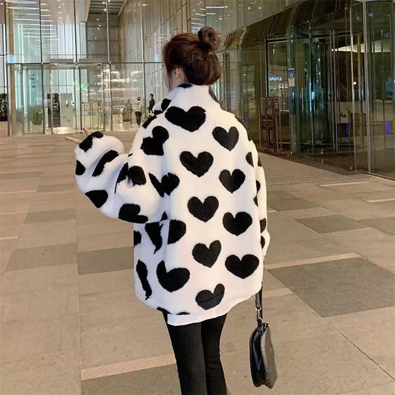 2022 Autumn And Winter New Fashion Thickened Lamb Woolen Coat Women's Love All-match Loose Imitation Fur Cotton Coat