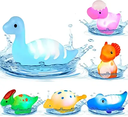 

6PCS Floating Cute Dinosaur Theme Light Up Bath Toy Pool Birthday Gift Toddler Bathtub Waterproof Baby Shower Bath Shower Toy