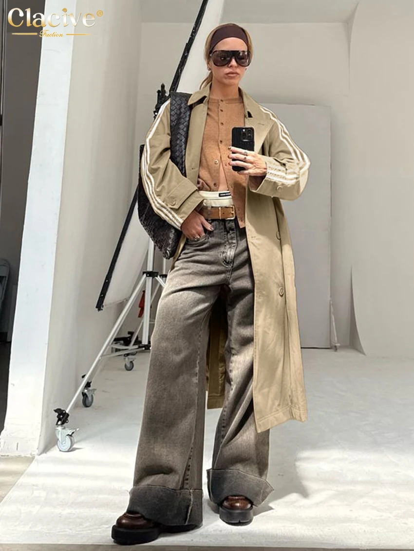 Зимняя свободная Классическая Ветровка цвета хаки с отложным воротником и