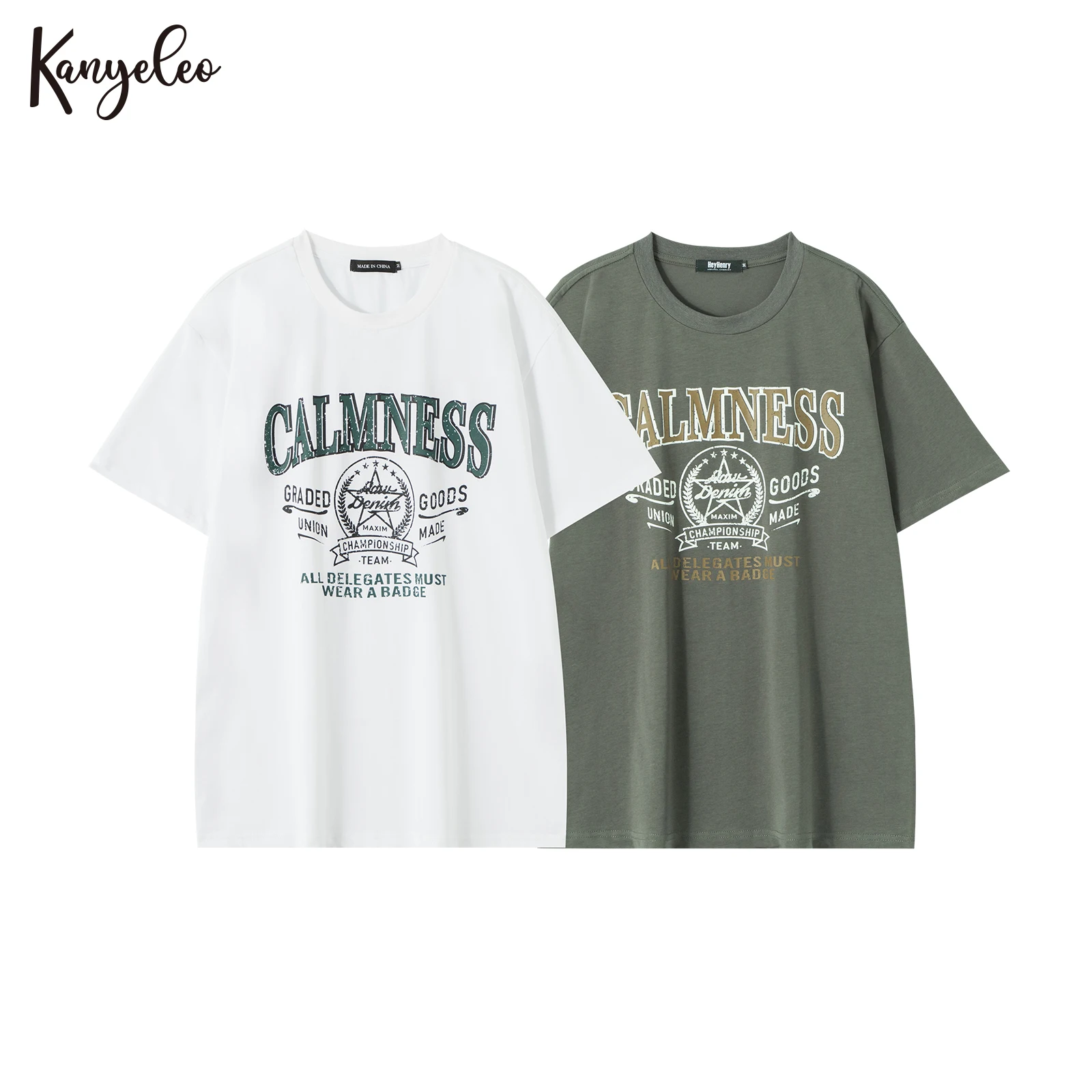 

KANYELEO Spring and Summer Models Short-sleeved T-shirt White Tops Round Neck Shirt Genderless 100% Cotton
