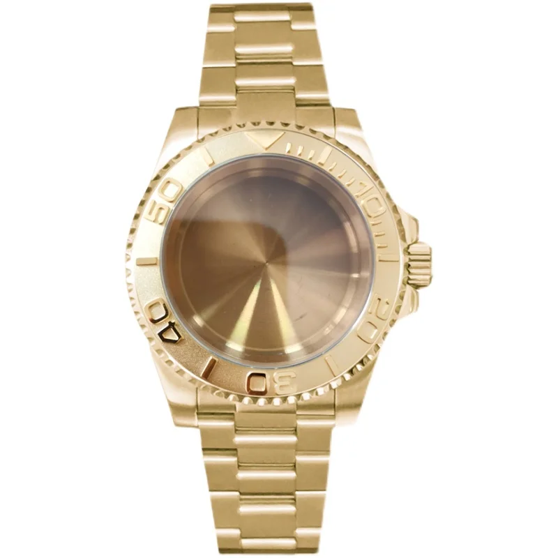 NH35 Case PVD plated gold stainless steel case and steel strip 40mm sapphire flat mirror, suitable for nh35 / nh36 movement