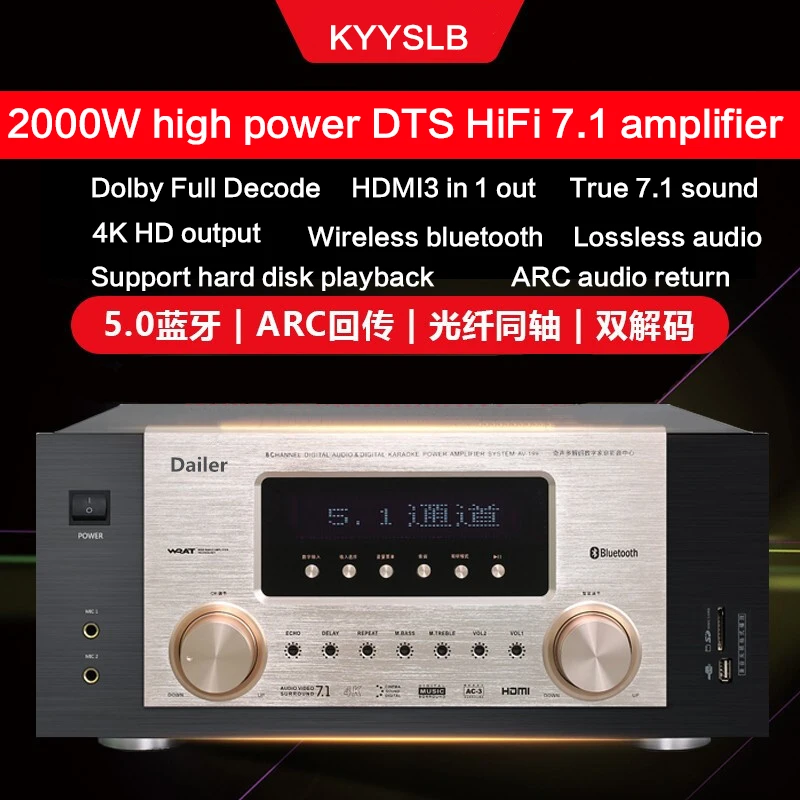 

2000W High-power Home 7.1 Dolby Atmos Power Amplifier 4K HD DTS Home Theater K Song Amplifier Anti-howling Bluetooth Lossless