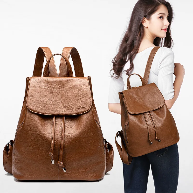 

Vintage Women Backpacks Anti-theft Shoulder Bags Schoolbags for Teenage Big Capacity Waterproof PU leather Lady Travel Backpack