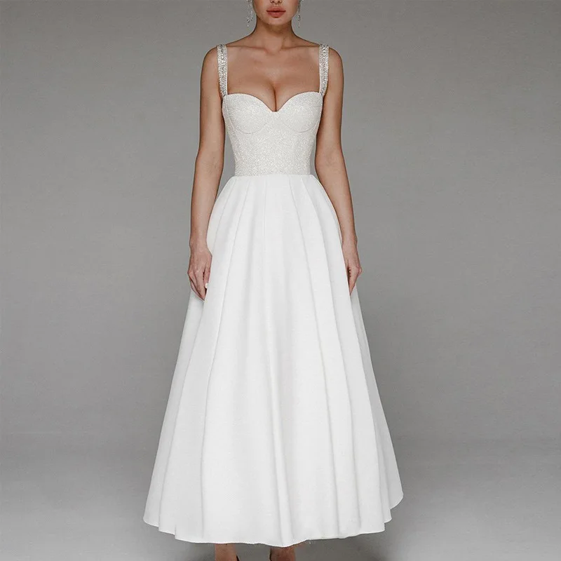 

CFED-028 2022Y New Arrivlal French Pure White Elegant Evening Dress Pleated Slim Fit Prom Dress Women's Long Dress Formal Dress